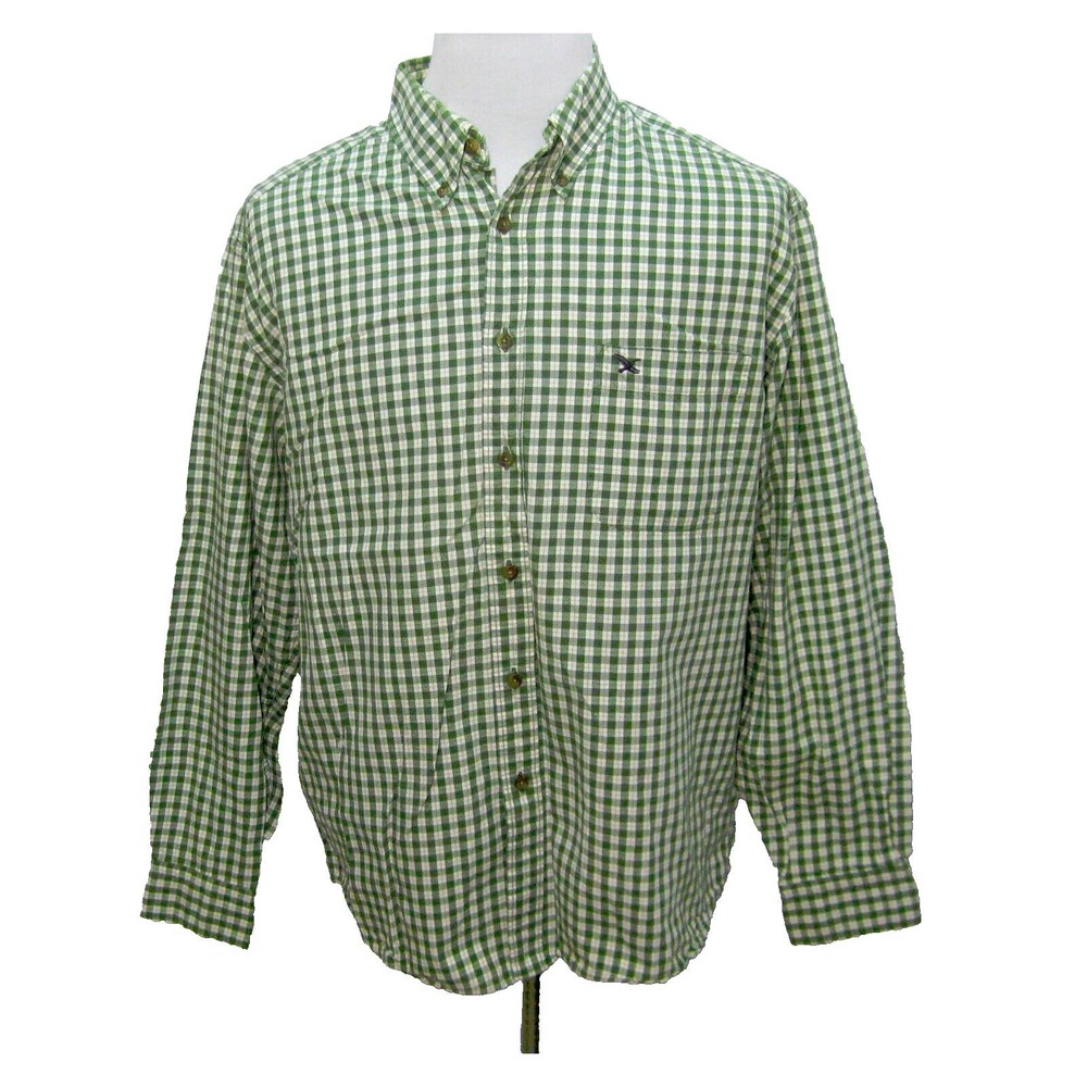 EDDIE BAUER Men's (Size Large) Green Plaid Long Sleeve Button Front Shirt Cotton
